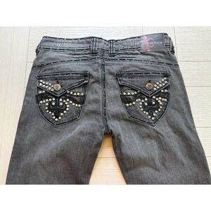 Jeans De Fleur Womens 7 Black Denim Embellished Mid Rise Bootcut‎ Jeans Retro